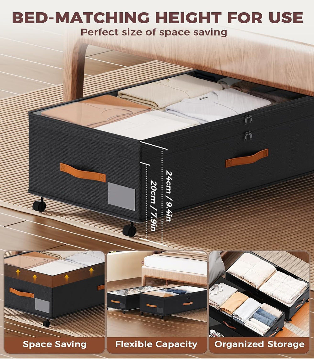 Under Bed Storage with Wheels, 35.5 inches Underbed Storage Large Capacity Un...