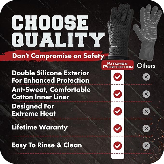 KITCHEN PERFECTION Silicone Smoker Oven Gloves -Extreme Heat Resistant BBQ - Image 8