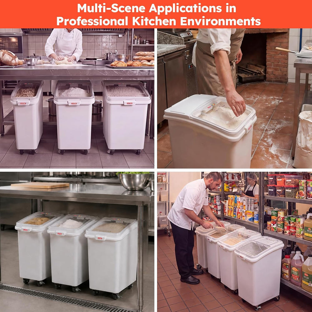 22 Gal Commercial Mobile Ingredient Bin with Scoop, Heavy Duty Food Storage C...