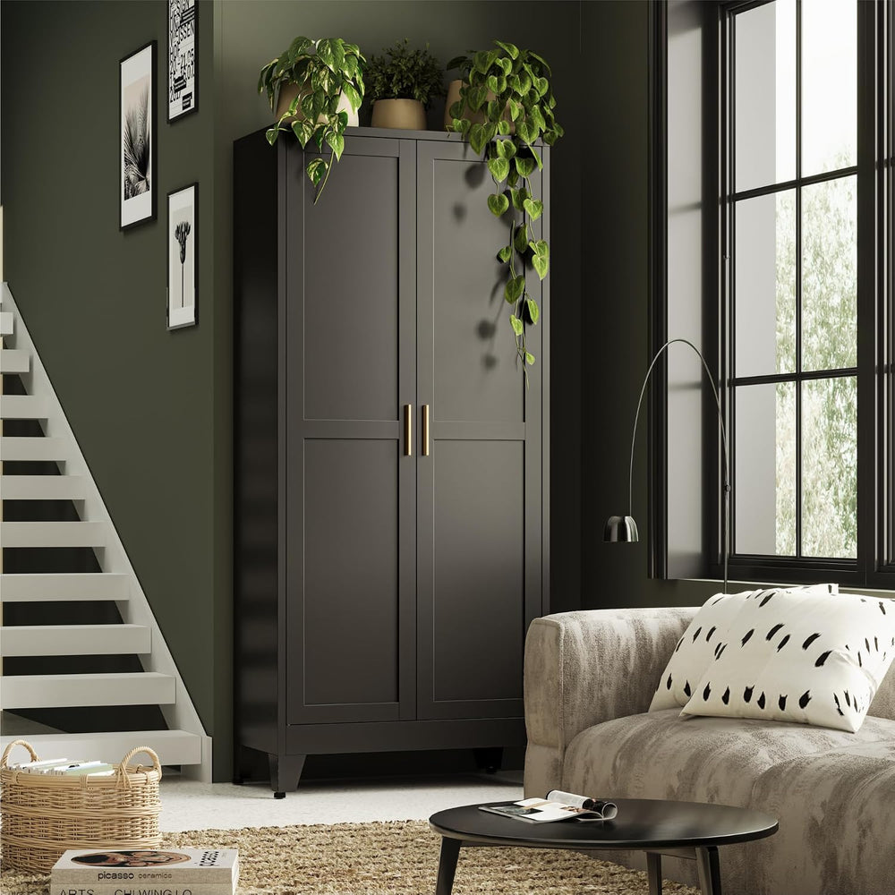 Bevivog Metal Kitchen Pantry Cupboard Cabinet, 71" Black Utility Storage...
