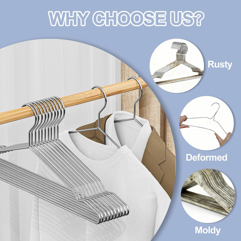 Heavy Duty 100 Pack Clothes Hangers, 16" Stainless Steel Metal