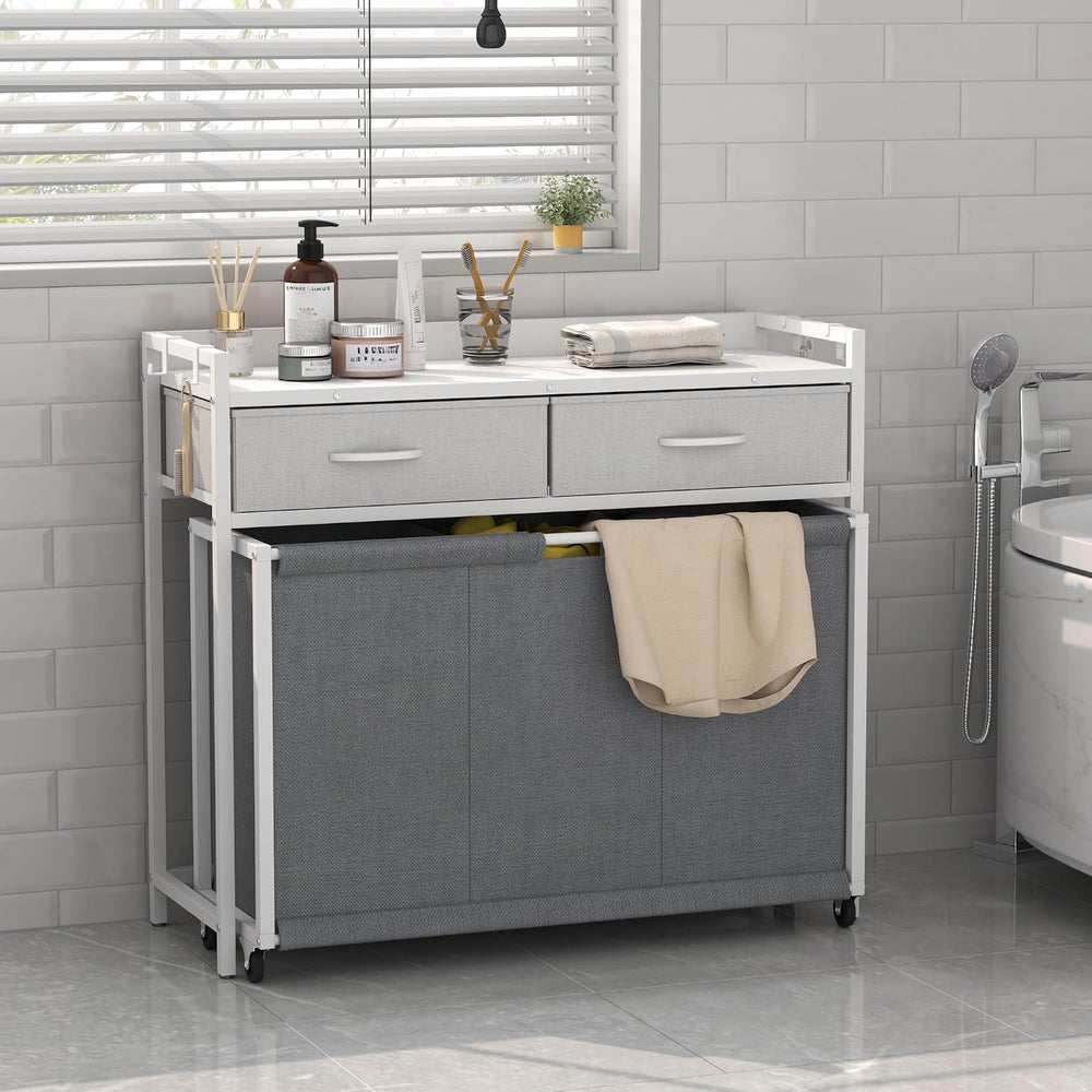 Laundry Hamper Laundry Basket with 3 Section Pull-Out Rolling Bags, Laundry S...