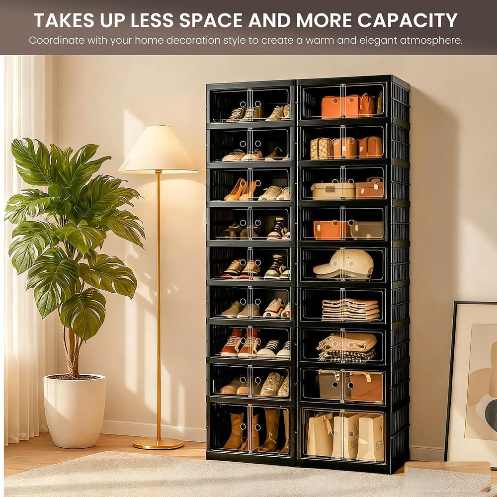 Foldable Shoe Organizer Storage Box Set of 6, Portable Extra Large Folding Sh...