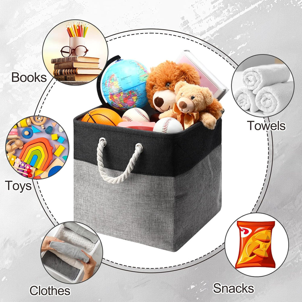 meekoo 8 Pack Fabric Storage Bins Baskets, 12 x 12 x 12in, Black Gray