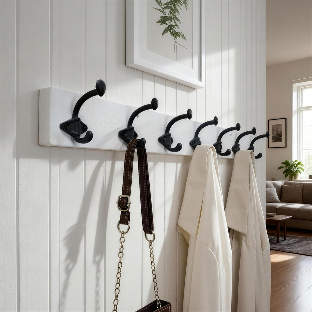 WEBI Rustic Coat Rack Wall Mount,30" Long 7 Cast Iron Coat Hooks Wall Mo...