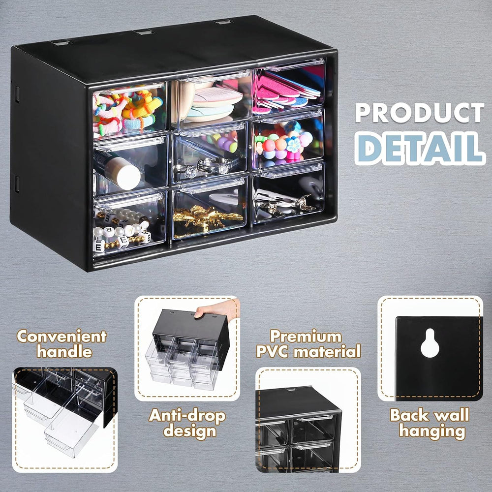 Rtteri 9 Pieces Mini Drawer Organizer Plastic Desktop Storage Box, Black