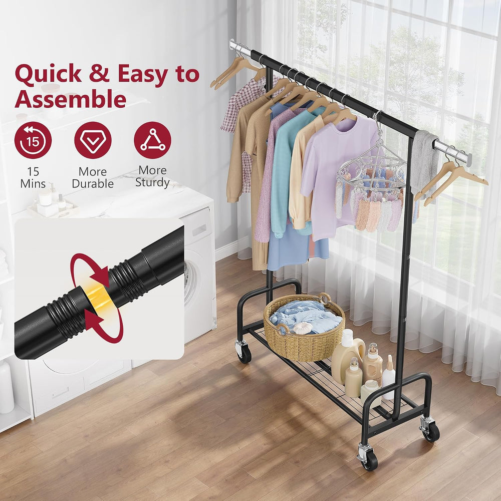 Tajsoon Clothes Rack with Shelf, Adjustable Heavy Duty Load 300 LBS, Black