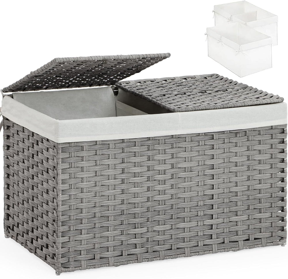 Storage Basket with Lid Rattan Storage Basket with 2 Separate Lid, 27.8 Gallon