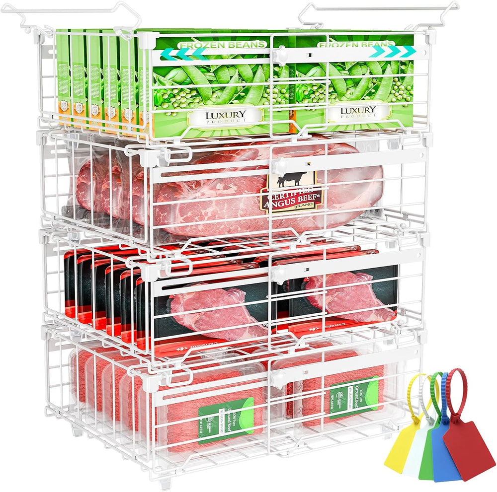 OPENICE Expandable Freezer Organizer Bins for Deep Freezer (4 PCS, White)