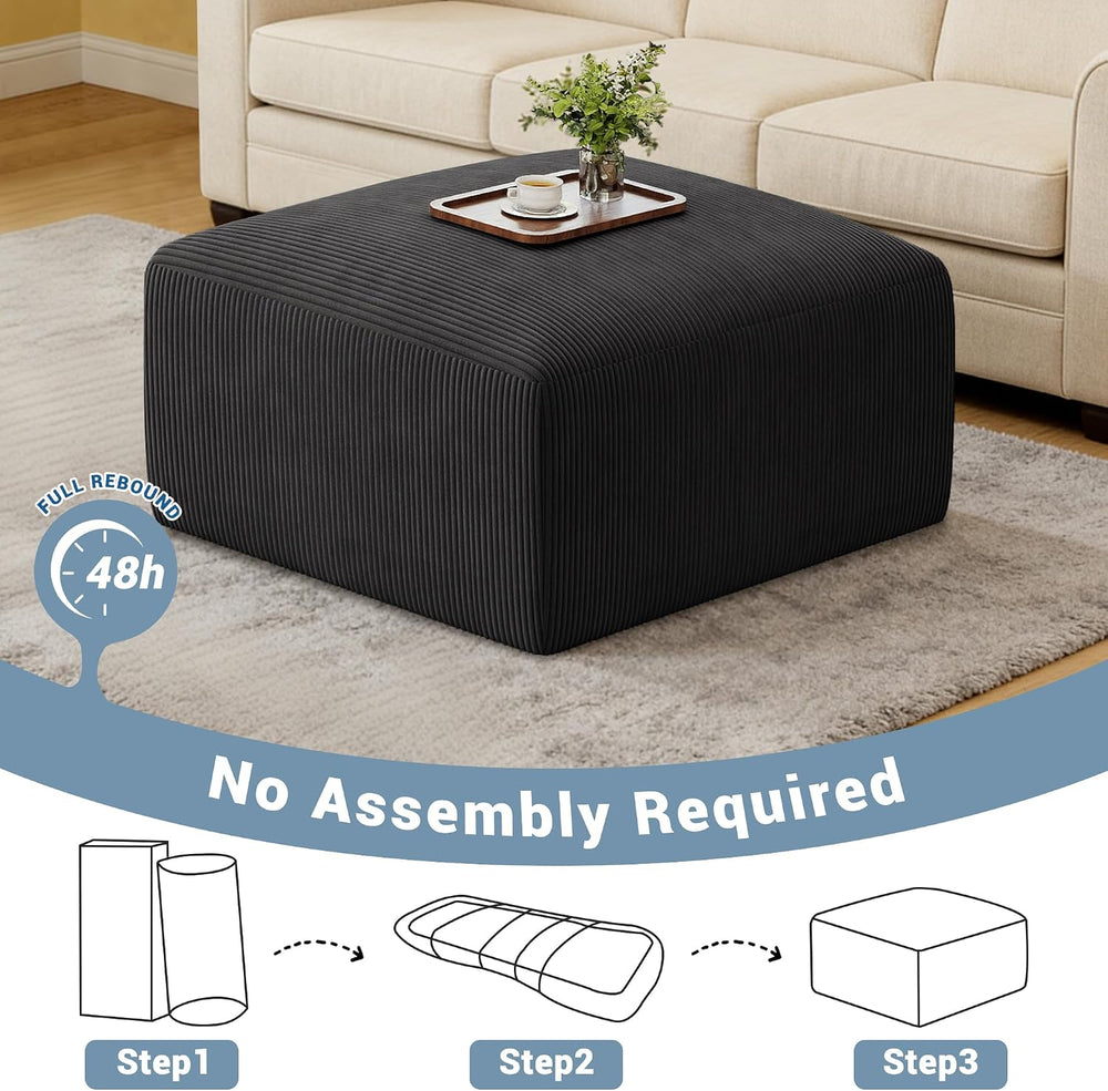 40" Oversized Square Corduroy Ottoman, Large Ottoman Pouf Footstool, Black