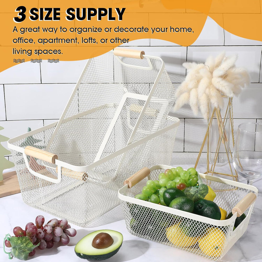 Ziliny 4 Pcs Mesh Wire Baskets for Organizing, Medium, Cream White