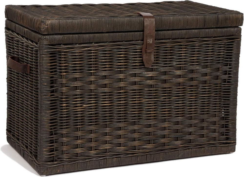 The Basket Lady Wicker Storage Trunk, L, Walnut Brown - fully assembled