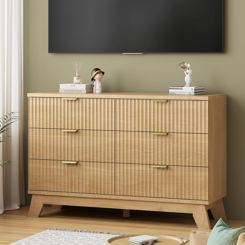 Fluted Dresser for Bedroom with 6 Drawers, 48" Wide Modern Chest of Draw...