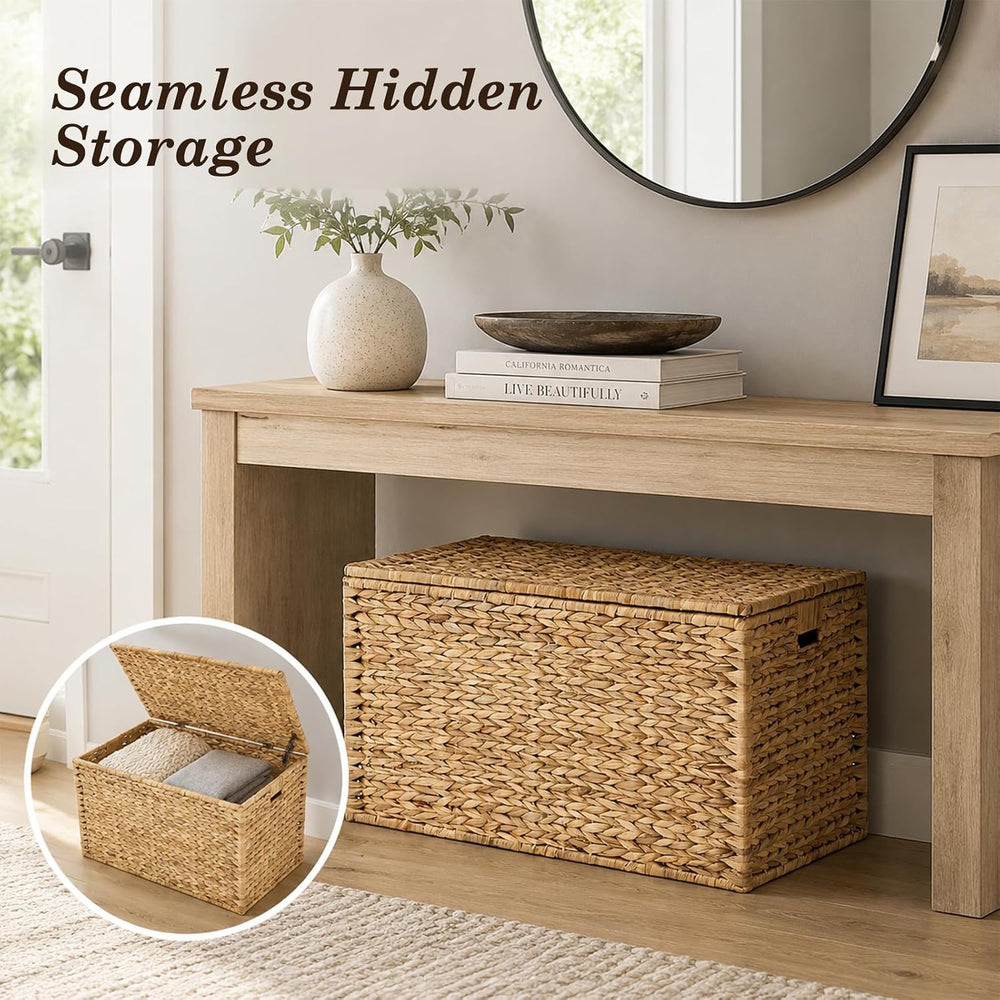 Storage Basket with Lid, Woven Wicker Shelf Basket with Removable Liner, Meta...