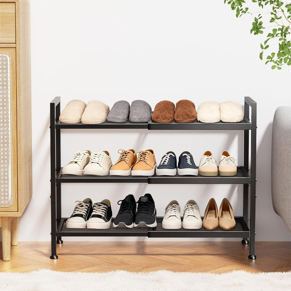 Expandable Shoe Rack for Closet, Entryway, Shoe Storage, 3-Tier, Black