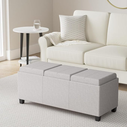 SIMPLIHOME Avalon 42 inch Wide Contemporary Rectangle Storage Ottoman in Cloud - Image 2