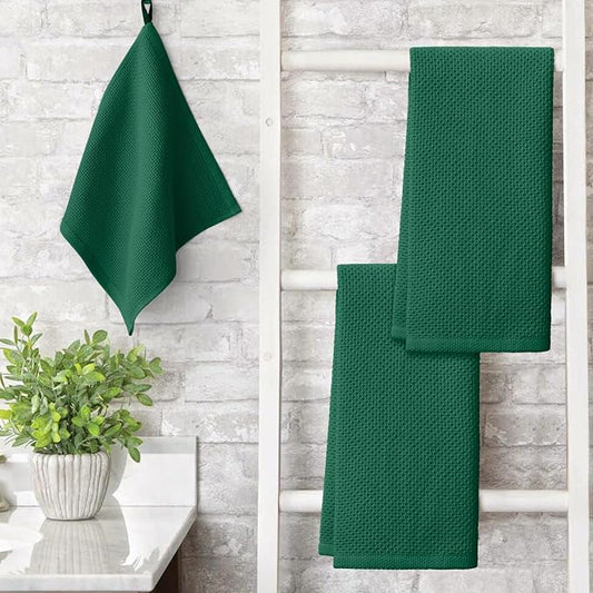Artoid Mode 100% Cotton Dark Green Waffle Weave Kitchen Dish Cloths, 13x28 Inch - Image 2