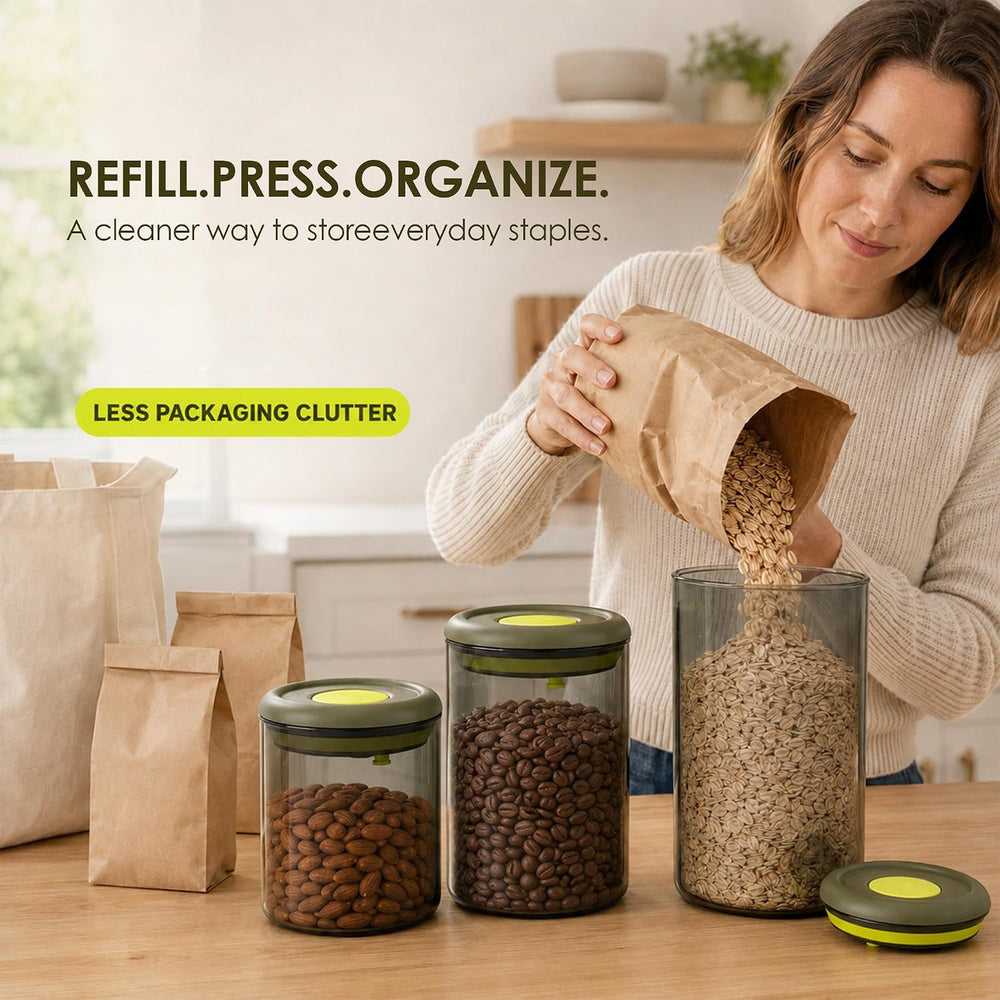 Glass Pantry Storage Containers (0.6qt/0.8qt/1.2qt) Set of 3,Round