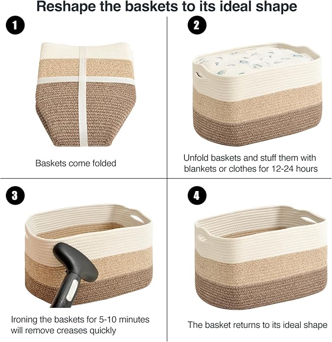 Large Storage Baskets for Organizing Shelves, Woven Cotton Rope Bins for Baby - Image 7
