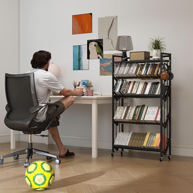 Book Carts 5 Tier 57.7x35.4x9.84 in Rolling Book Cart Large Capacity Bookshelf - Image 8