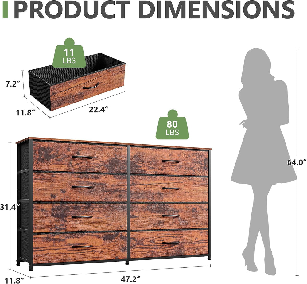 Furnulem Long Dresser for Bedroom, TV Stand for 55'', 8 Drawer Dorm D...