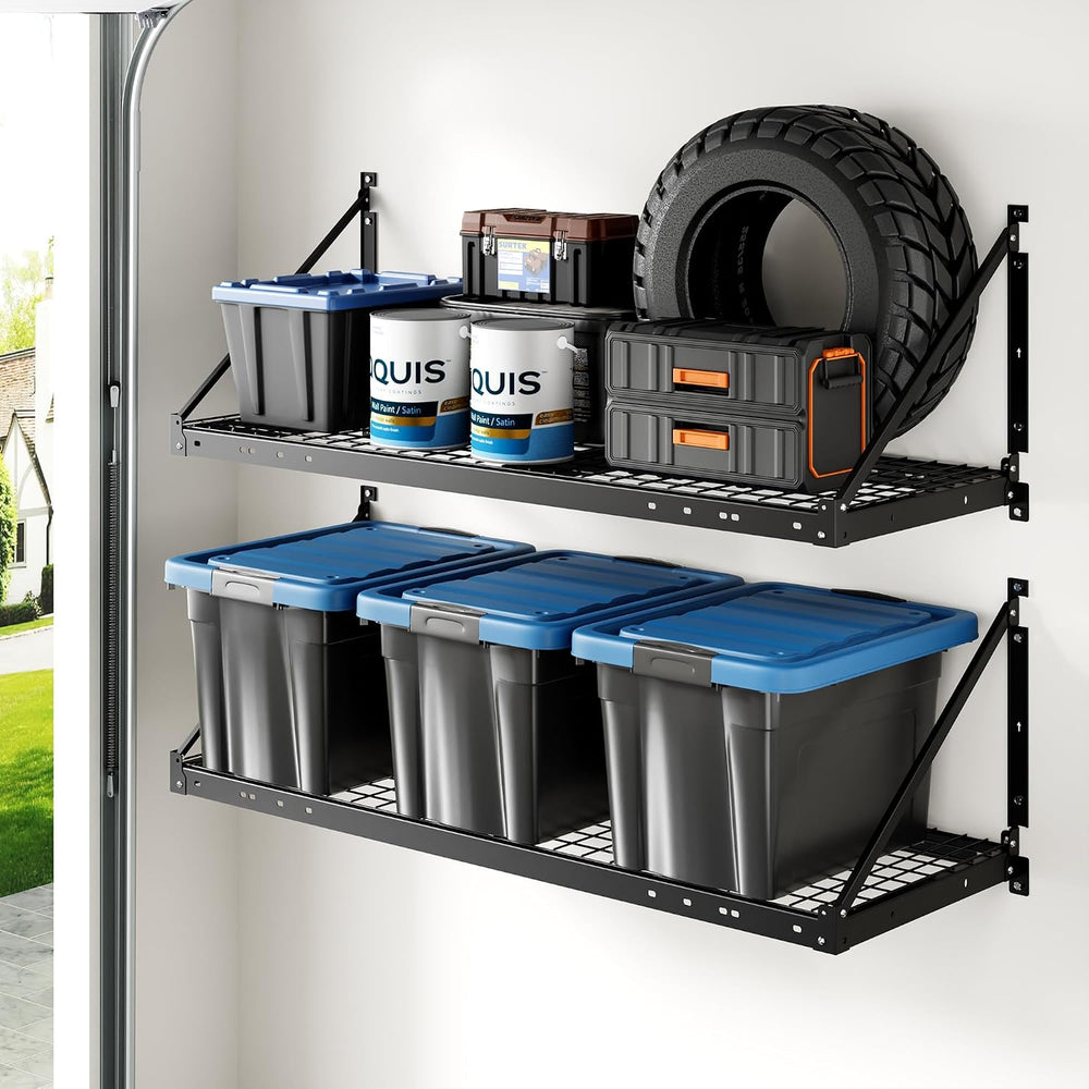 FLEXIMOUNTS 2-Pack 2x4 ft Wall Shelving Garage Storage Rack, Black