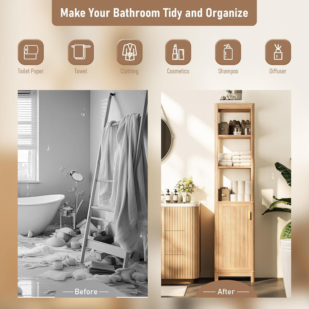68'' Tall Narrow Storage Cabinet with Adjustable Shelf and Door, Bath...