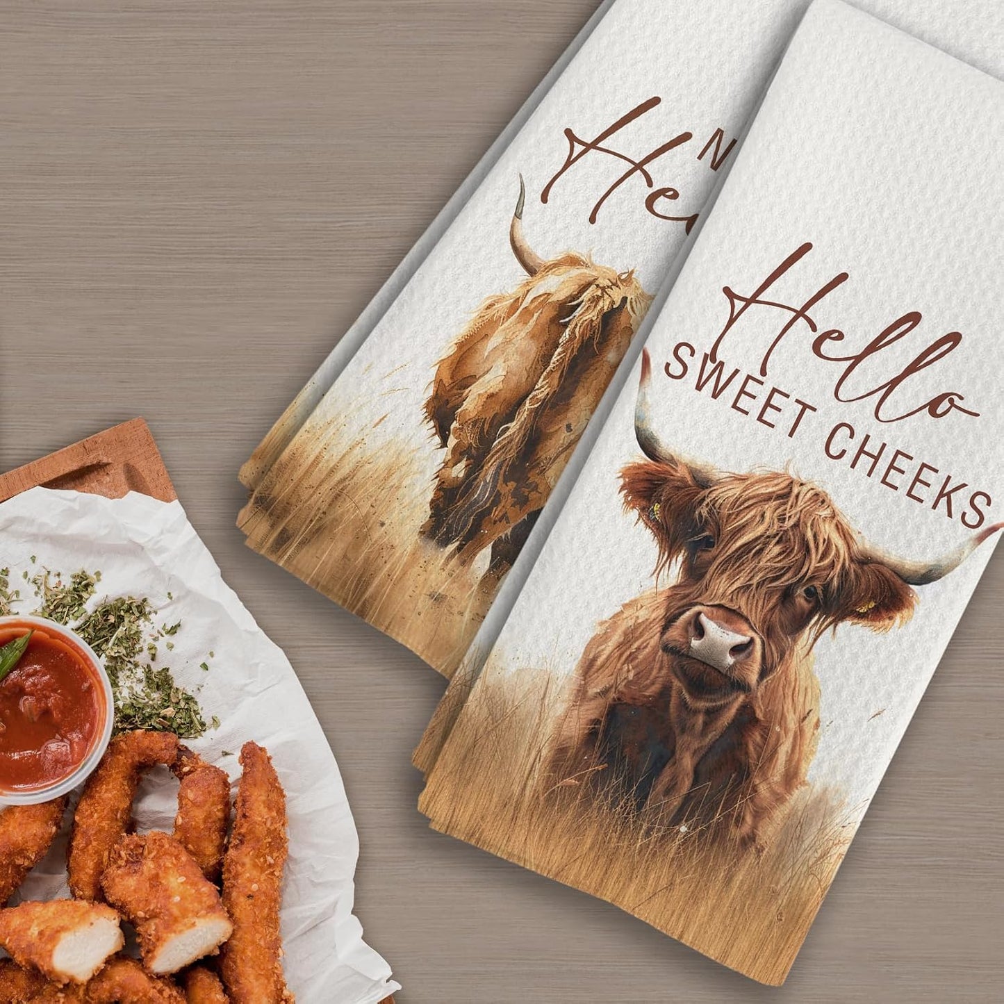 Western Highland Cow Bathroom Decor Towels, Farmhouse Hello Sweet Cheeks Hand Towel Decorative Set, Christmas Bathroom Decor, Christmas Highland Cow Lover Gifts Hand Dish Tea Towels 16x24in