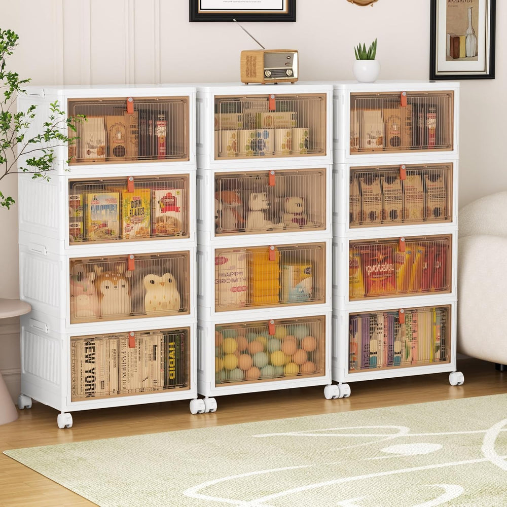 4 Tier Plastic Storage Bins with Lids 28QT, Stackable, Wheeled, Collapsible, ...