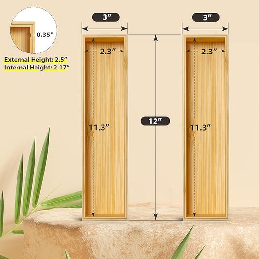 Kitchen Drawer Organizer Bins, Stackable Bamboo Deep Drawer Organizer - Image 2