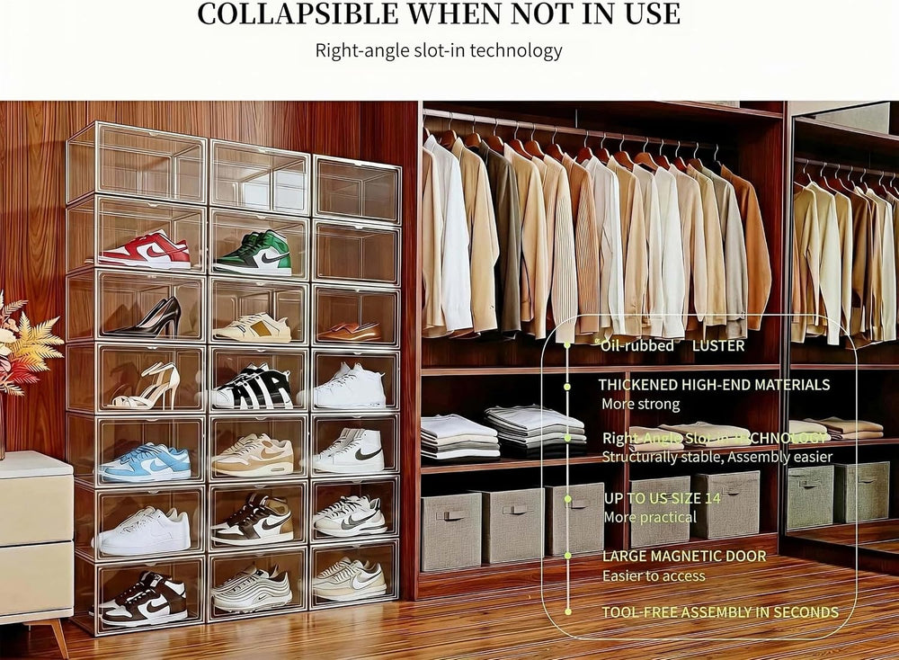 4 Pack Thickened Shoe Boxes Clear Plastic Stackable, Substantial Sneaker Stor...