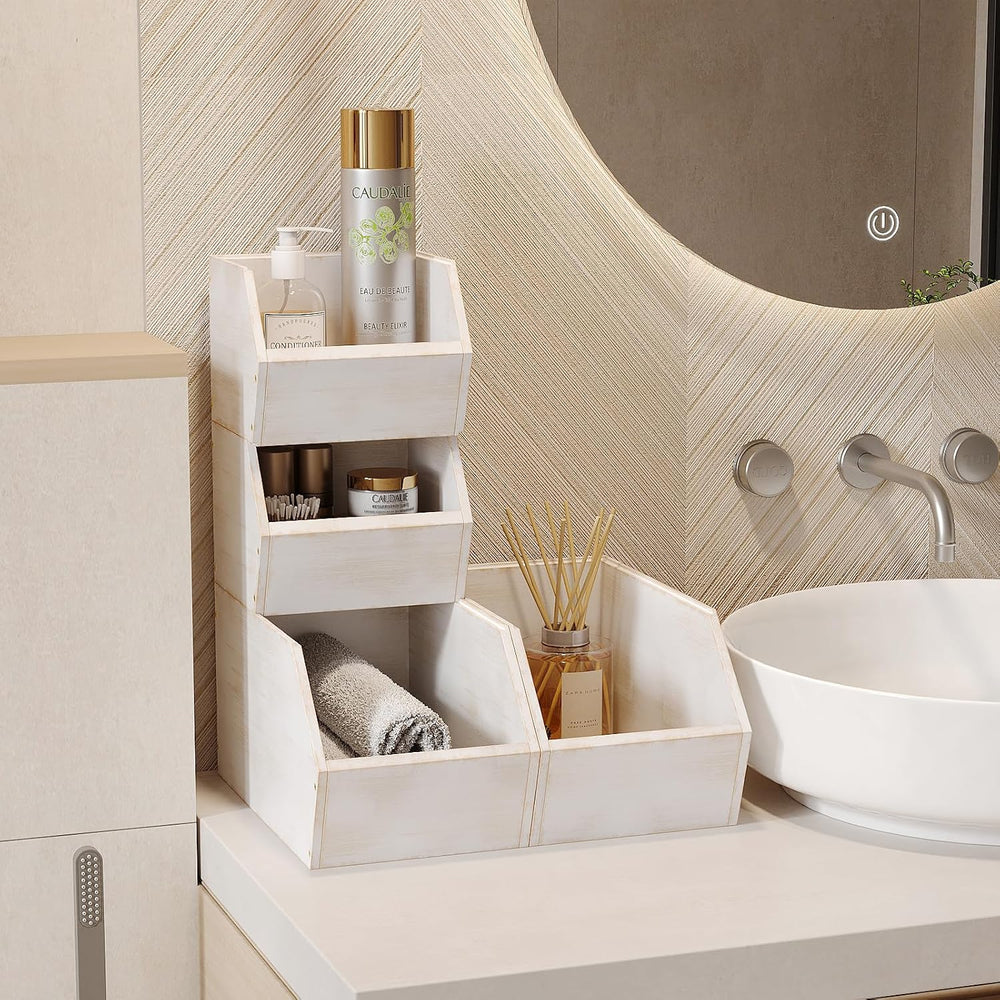 Trironsun 2 Set Bamboo Pantry Storage Bins Wood Stackable Baskets Potato and ...