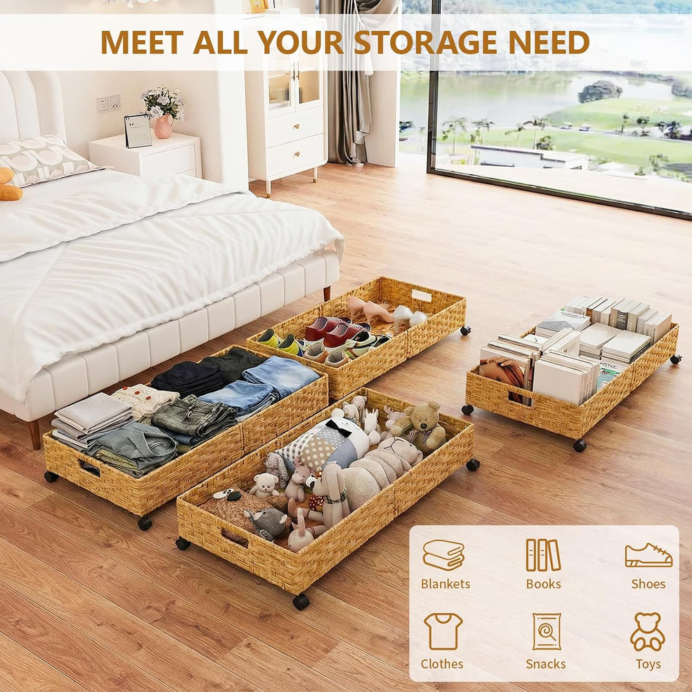 Under Bed Storage with Wheels, 31.5In/40L Large Rolling Underbed Storage Orga...
