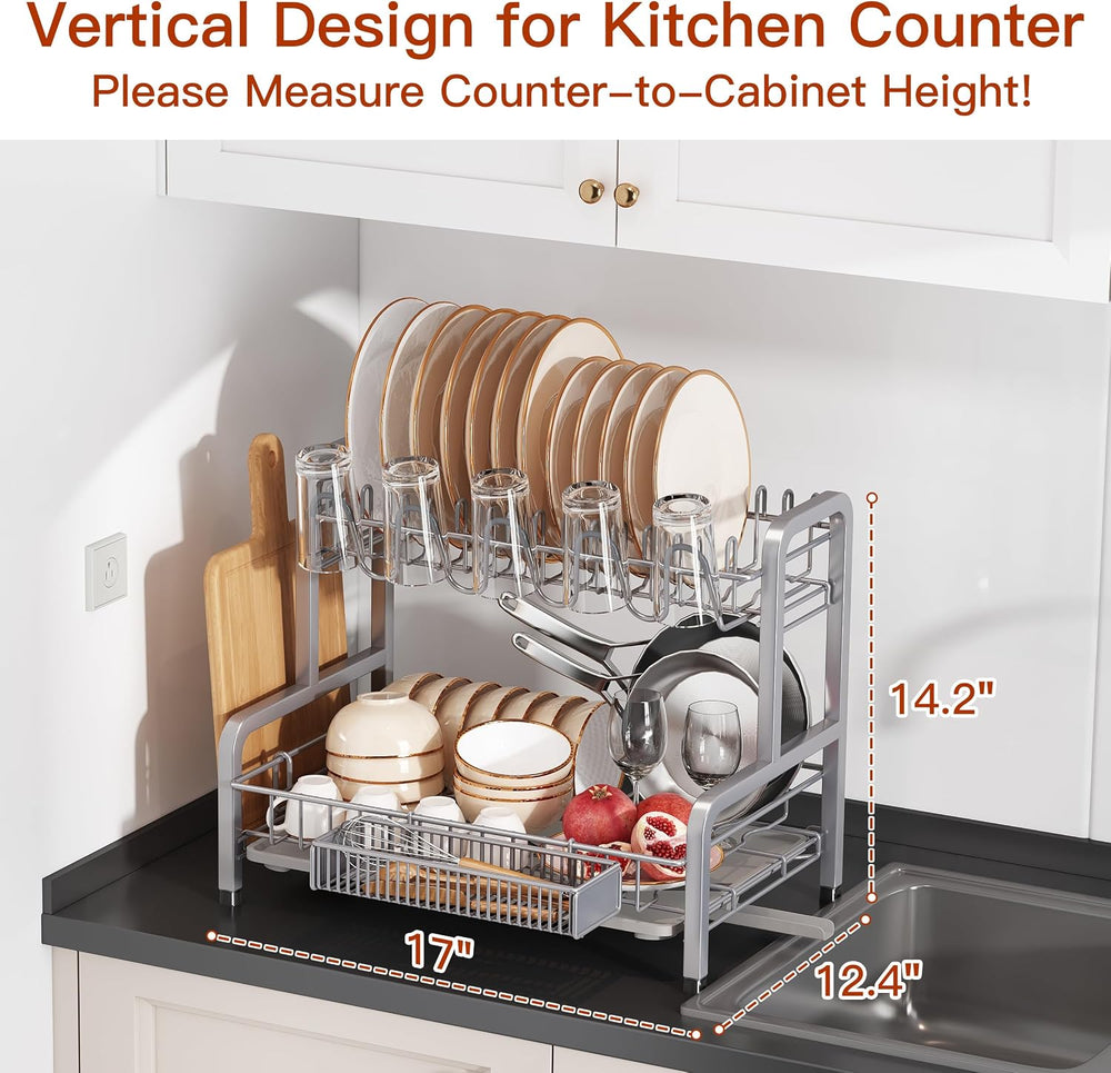BOOSINY 2 Tier Large Stainless Steel Dish Drying Rack for Kitchen Counter