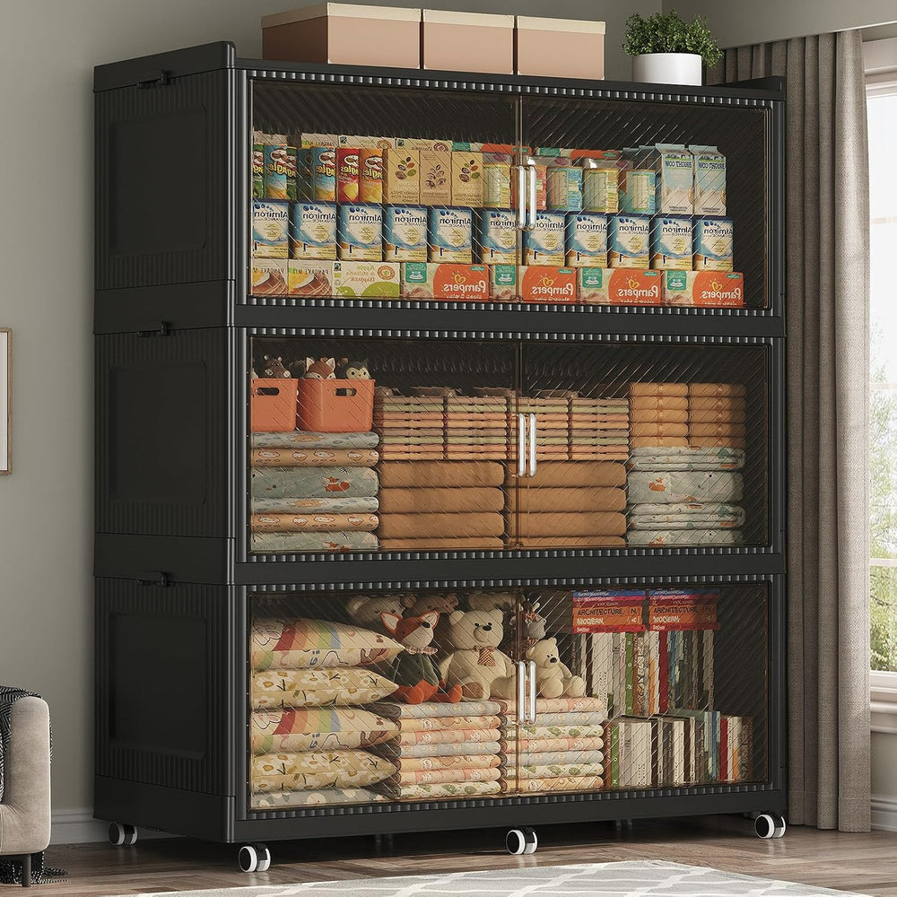 720QT Storage Bins with Lid, 240Gal 3-Tier Extra Large Stackable Closet Organ...