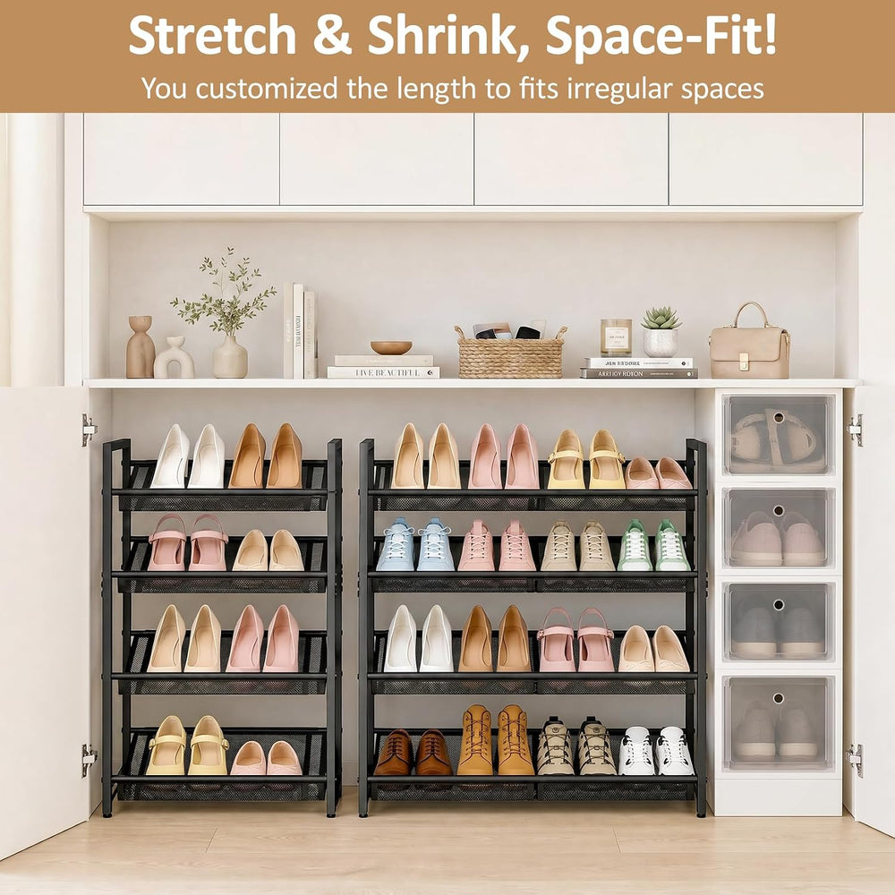 4 Tier Expandable Shoe Rack, Shoe Organizer for Closet, Entryway & Garage