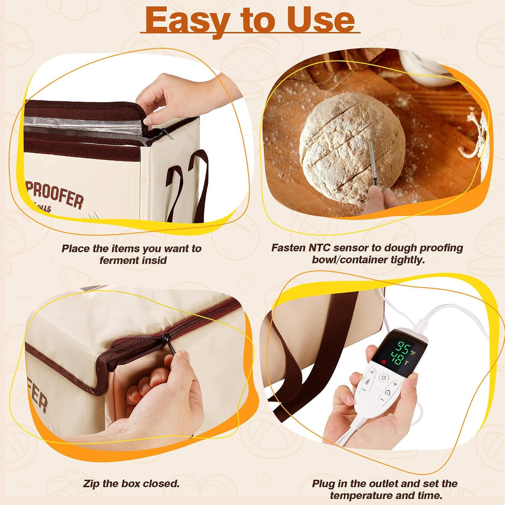 Folding Bread Proofing Box 16 x 12 IN, 3 Sides Heating Dough Proofer with Tem...