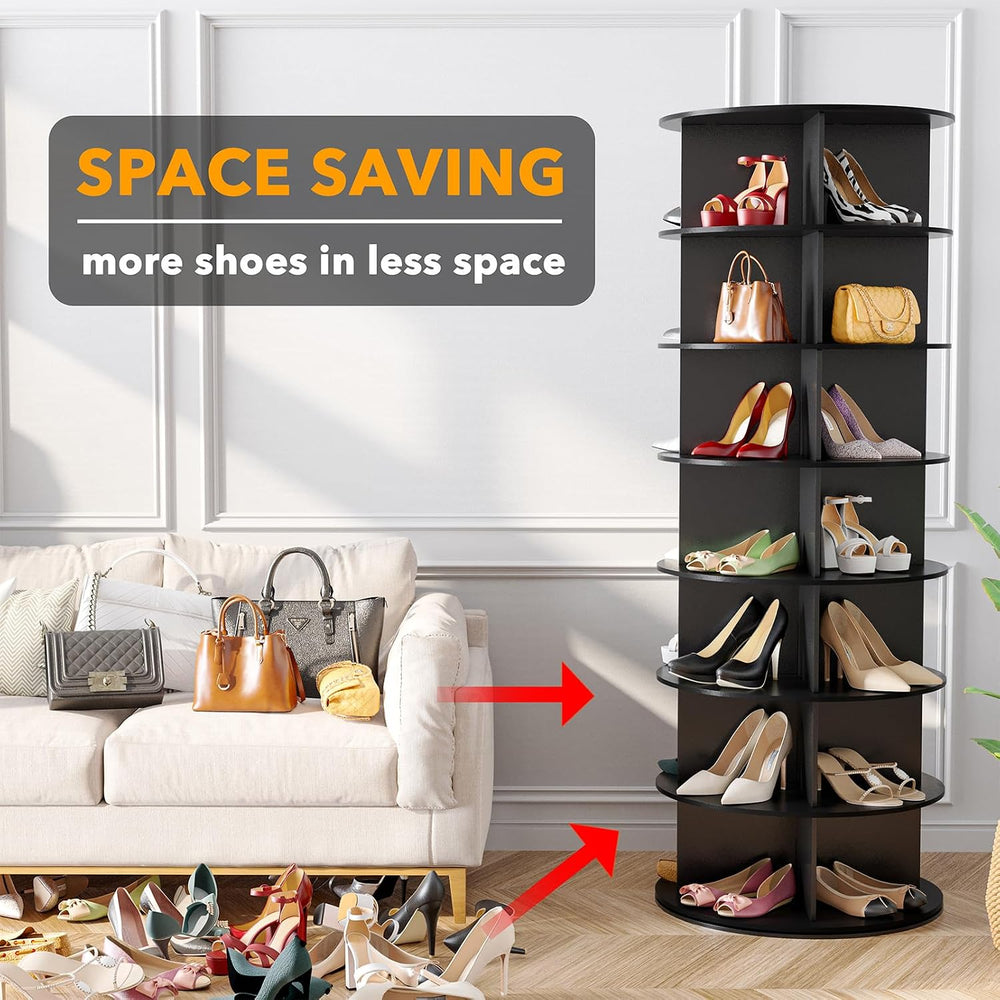 SpaceAid 7 Tier Rotating Shoe Rack Tower, Spinning Shoe Display Lazy Susan, R...