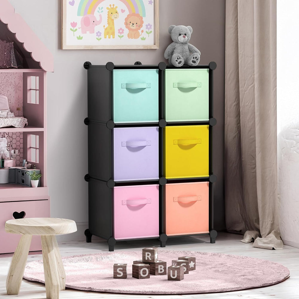 Sorbus 6 Cube Storage Organizer with 6 Fabric Bins (Black)