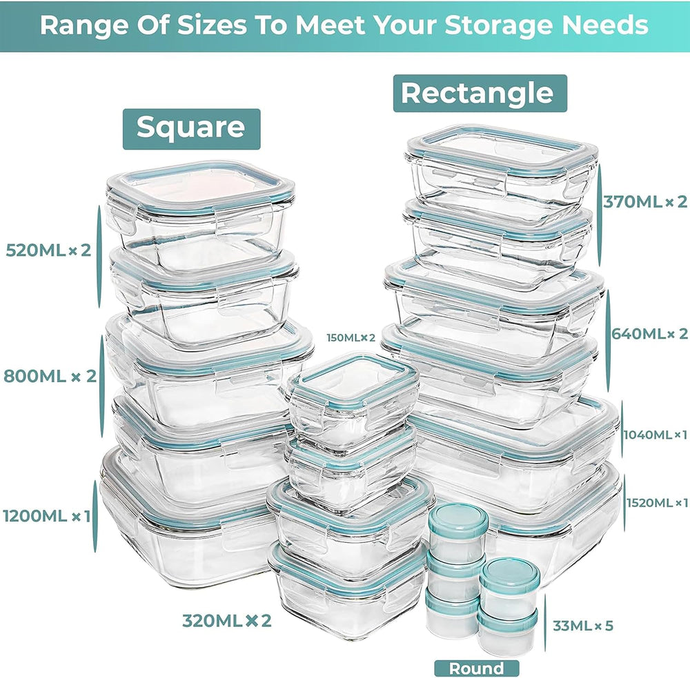 Razab 35 Pc Set Glass Food Storage Containers with Lids - Meal Prep Airtight ...