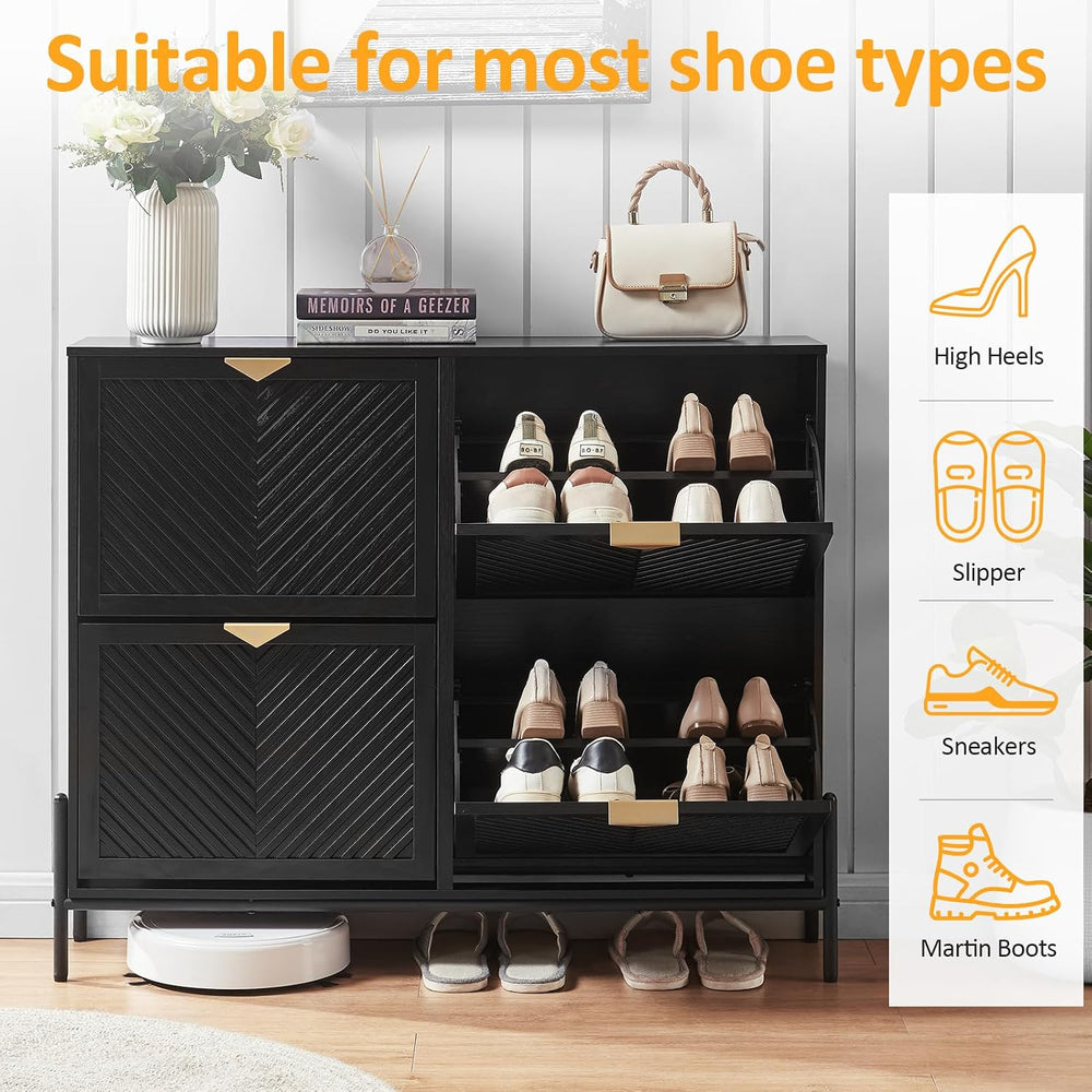 Shoe Cabinet with 4 Flip Drawers, Narrow Entryway Rack, Black
