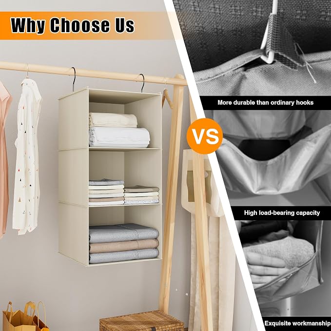 Hanging Closet Organizer and Storage 3-Shelf, Easy Mount Foldable Hanging - Image 8