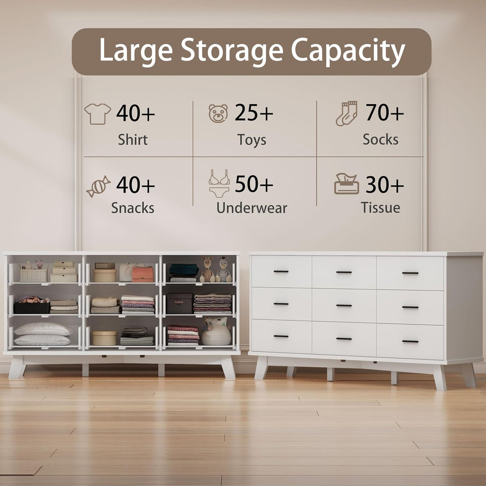 Xixini Dresser for Bedroom, 9 Drawer Wide Modern Chest of Drawers with X-Shap...