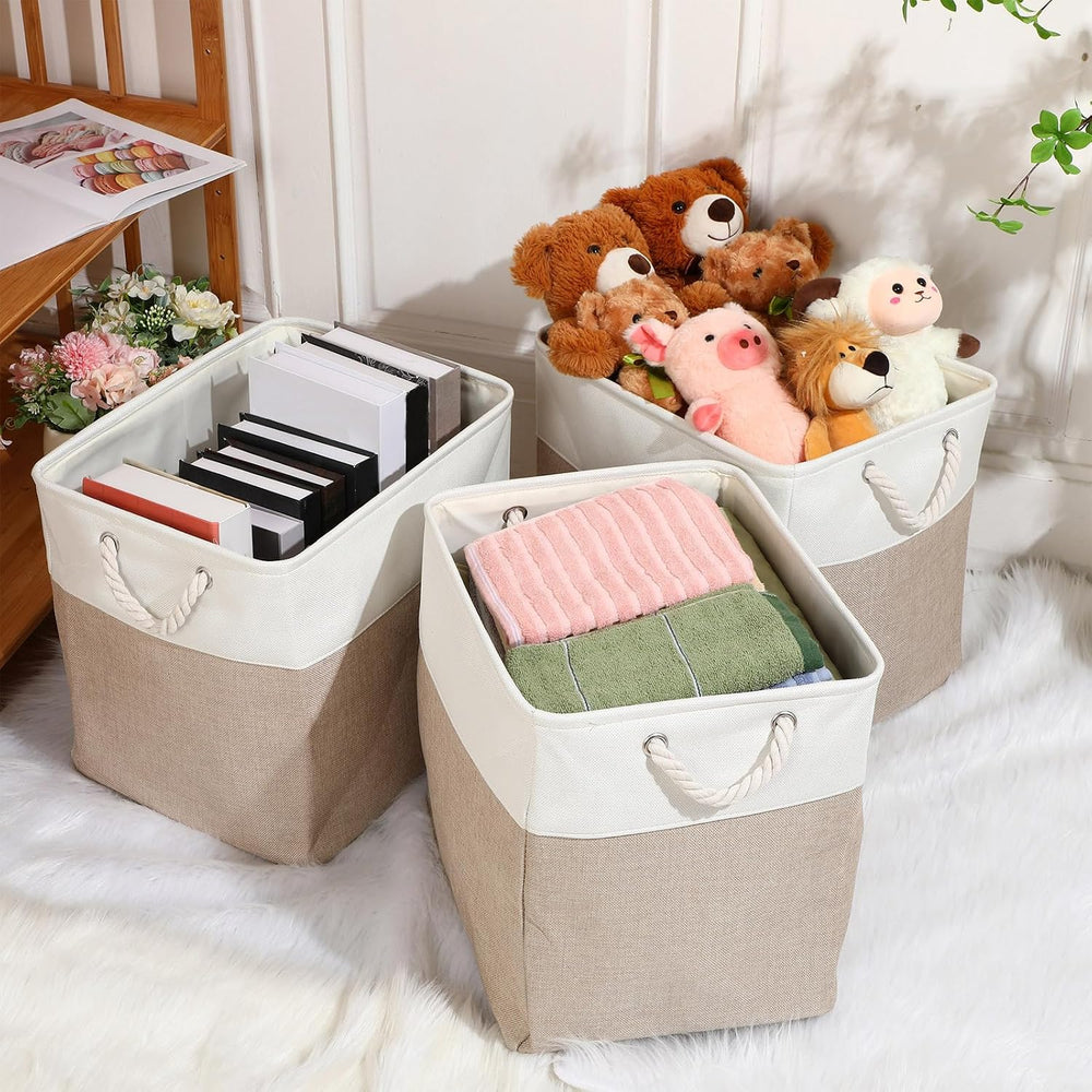 meekoo 8 Pack Fabric Storage Bins Baskets, 11 x 11 x 11 in, Beige
