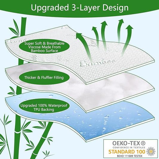 GOONIK 2 Pack Twin Size Mattress Protector, Breathable Bamboo Viscose - Image 2