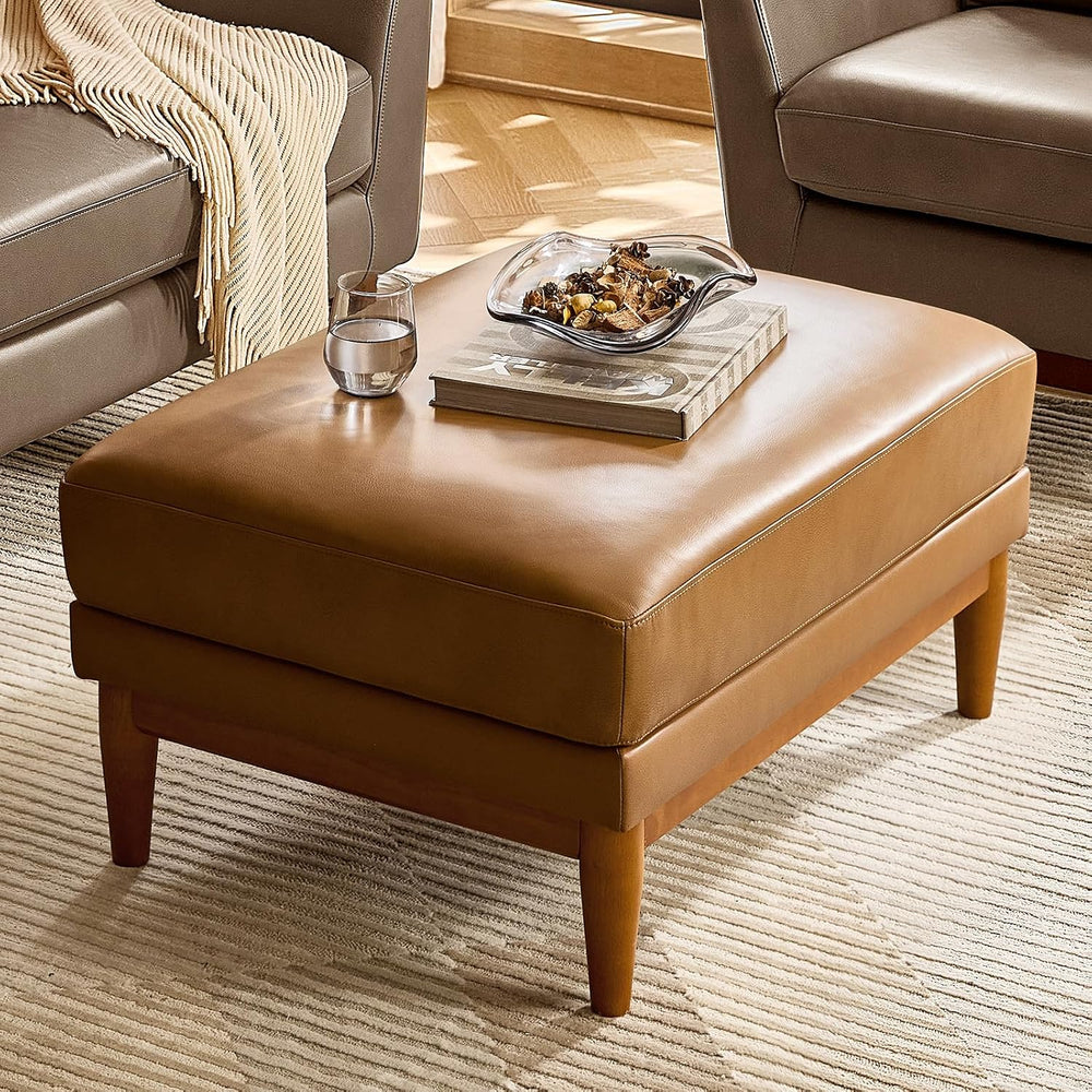 HULALA HOME Genuine Leather Ottoman Coffee Table, Foot Stools Ottoman with So...