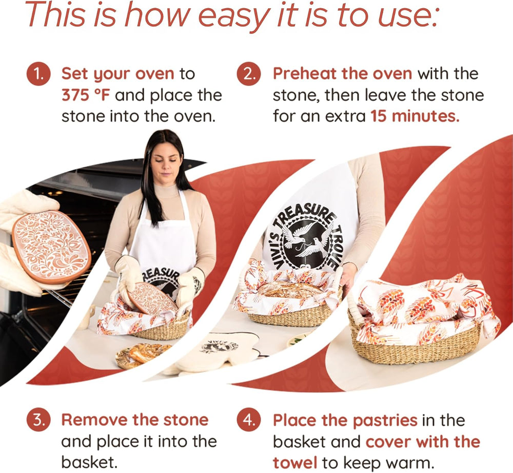 Vivi's Bread Warmer Basket with Stone | and Cotton Towel | for Sourdough ...
