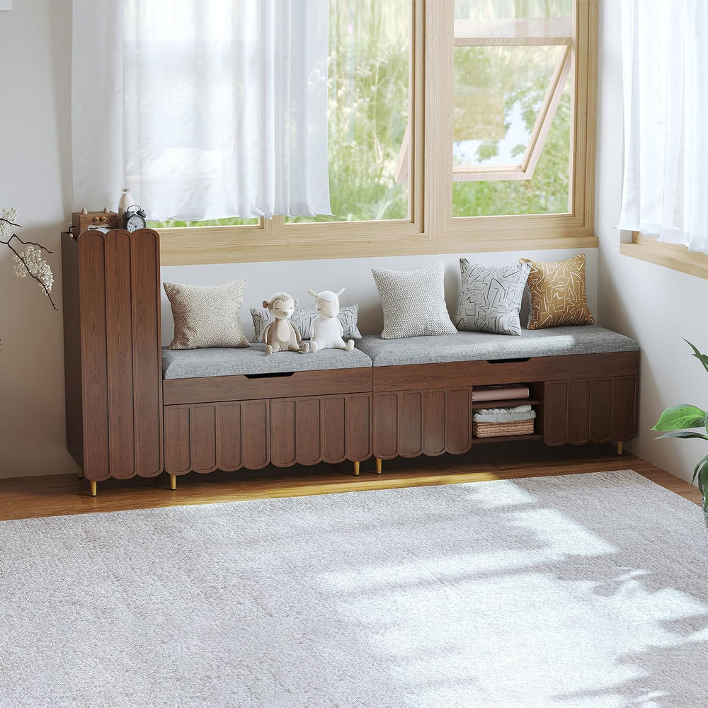3More 40" Upholstered Flip Top Entryway Shoe Bench, Walnut