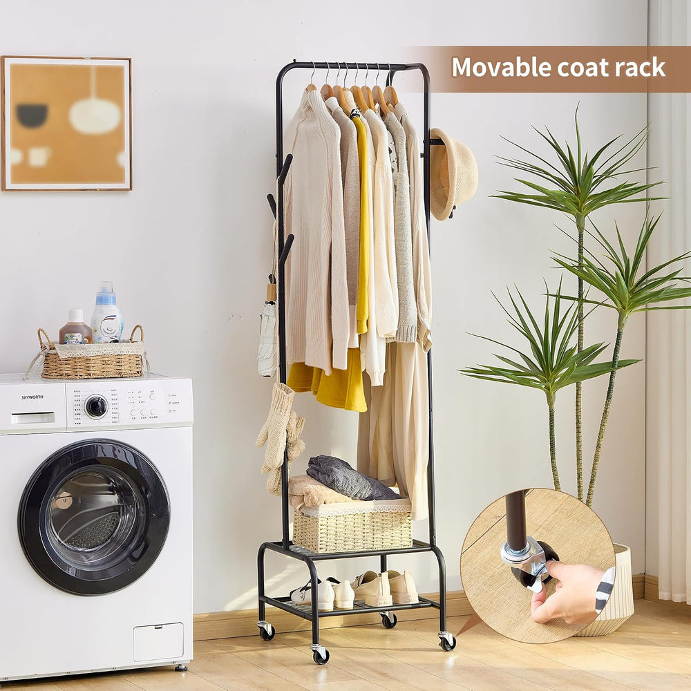 Heavy Duty Clothing Rack with Wheels, Garment Rack, Freestanding Coat Rack wi...