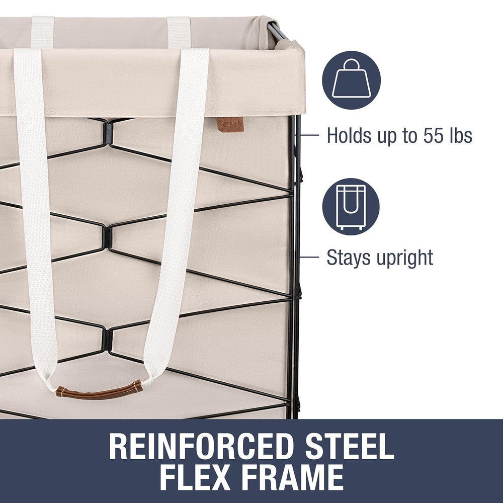 CleverMade Flex Frame Rolling Laundry Hamper with Removable Liner 98L Cream